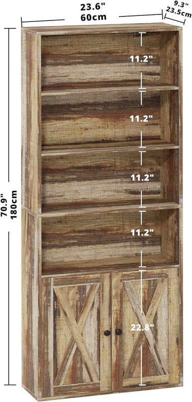 IRONCK Industrial Bookshelves and Bookcases with Doors Floor Standing 6 Shelf Display Storage Shelves 70 in Tall Bookcase for Home Office, Living Room - LeafyLoom
