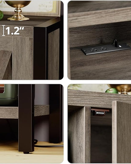 IRONCK Sideboard Buffet Cabinet with LED Light & Charging Station, Coffee Station Table, Bar Storage for Kitchen, Dining Room, Living Room, Grey - LeafyLoom