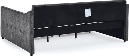Queen Size Daybed with 2 Drawers, Upholstered Tufted Sofa Bed, with Button Back and Waved Shape Arms, Wood Slat Support, No Spring Box Need, for Bedroom, Livingroom - LeafyLoom