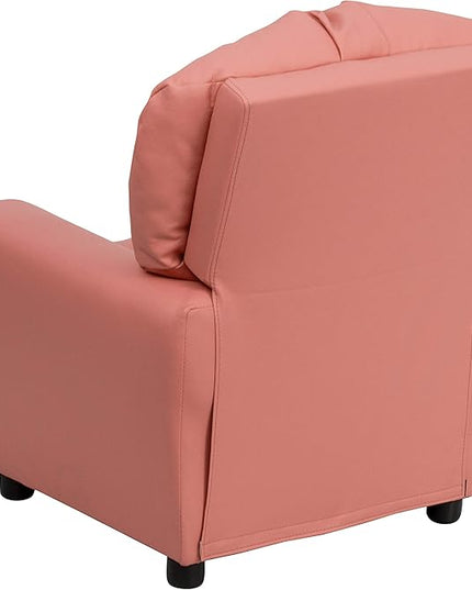 Flash Furniture Chandler Vinyl Kids Recliner with Cup Holder and Safety Recline, Contemporary Reclining Chair for Kids, Supports up to 90 lbs., Pink - LeafyLoom