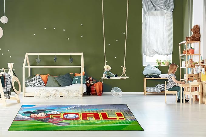Jay Franco Disney Mickey Mouse Strike, Curve, Goal Kids Room Rug - Large Area Rug Measures 4 x 5 Feet (Offical Disney Product) - LeafyLoom