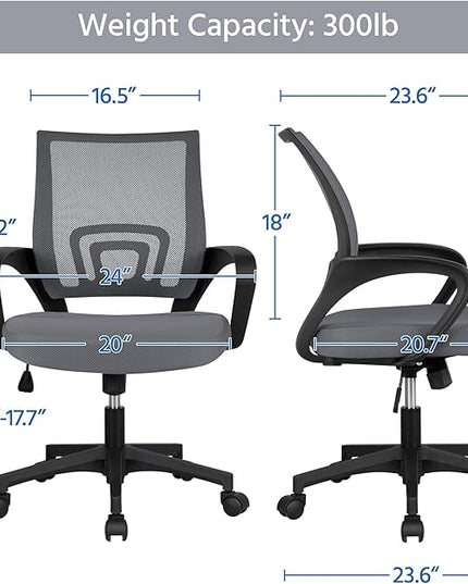 Yaheetech Office Chair Mid Back Executive Task Swivel Rolling Gaming Lumbar Support Modern Desk Computer Ergonomic Mesh Embody Chair Rolly Study Chair with Armrests, Dark Grey - LeafyLoom