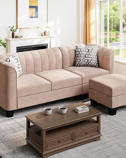 Shintenchi Upgraded Convertible Sectional Sofa Couch, 3 Seat L Shaped Sofa with High Armrest Linen Fabric Small Couch Mid Century for Living Room, Apartment and Office (Beige) - LeafyLoom