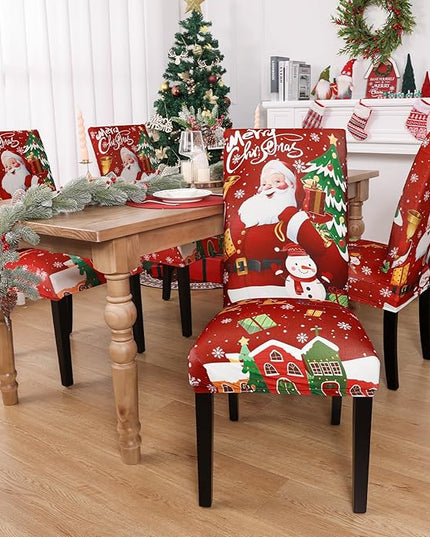 U'Artlines Christmas Chair Covers Set of 6, Removable Washable Merry Christmas Dining Chair Seat Covers Stretch Protector Slipcovers for Dining Room Kitchen Holiday Party Decor, Santa Claus UArtlines
