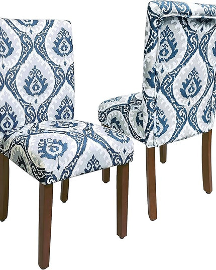 HomePop Classic Parsons Dining Chairs, Pack of 2, Blue Ikat Medallion Print - LeafyLoom