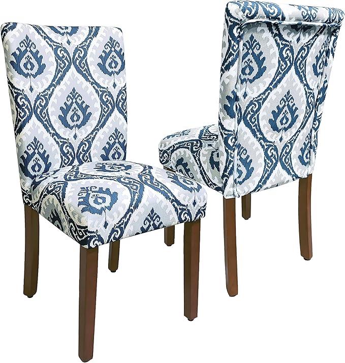 HomePop Classic Parsons Dining Chairs, Pack of 2, Blue Ikat Medallion Print - LeafyLoom