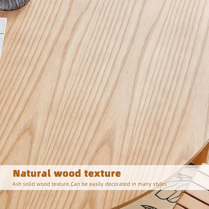 Round Wood Dining Table，Wooden Trestle Pedestal Base on Stainless Steel Plate，Small Space Kitchen Table，34.25" Modern Circular Tabletop for Kitchen, Dining Room, Restaurant，Cafe (Natural) - LeafyLoom