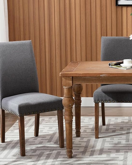 COLAMY Modern Wood Dining Chairs Set of 6, Parsons Dining Chairs, 19 Inch Padded Dining Chairs with Nailed Trim for Kitchen Dining Living Room, Grey - LeafyLoom