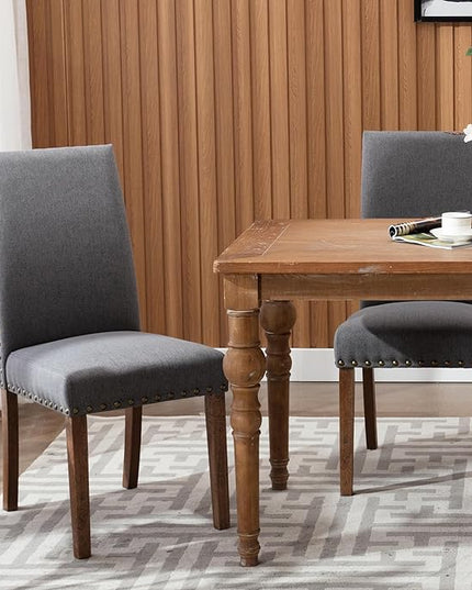 COLAMY Modern Wood Dining Chairs Set of 6, Parsons Dining Chairs, 19 Inch Padded Dining Chairs with Nailed Trim for Kitchen Dining Living Room, Grey - LeafyLoom