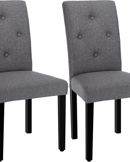 VECELO Upholstered Dining Chairs Set of 2 Modern Fabric and Solid Wood Legs &High Back for Kitchen/Living Room-DGRY - LeafyLoom