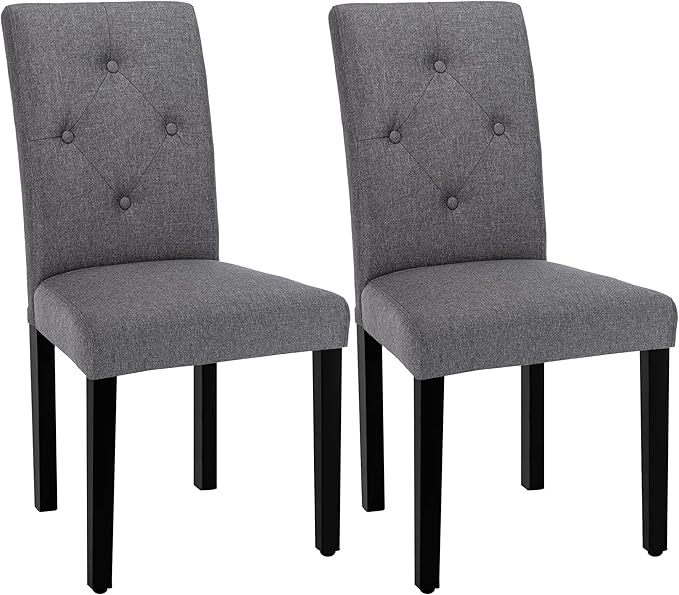 VECELO Upholstered Dining Chairs Set of 2 Modern Fabric and Solid Wood Legs &High Back for Kitchen/Living Room-DGRY - LeafyLoom
