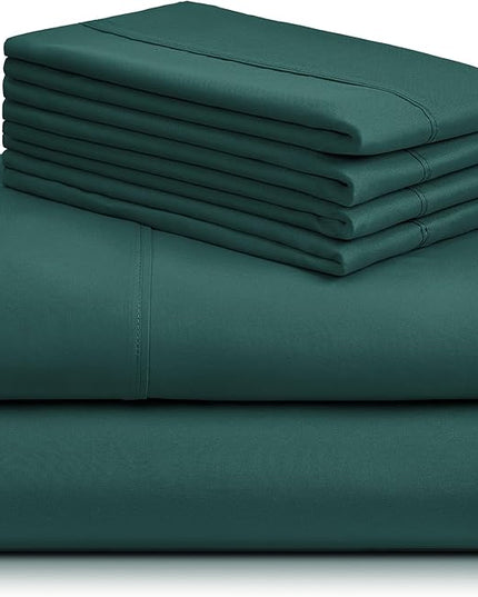 LuxClub 6 PC Full Sheet Set, Breathable Luxury Bed Sheets, Deep Pockets 18" Eco Friendly Wrinkle Free Cooling Bed Sheets Machine Washable Hotel Bedding Silky Soft - Emerald Full - LeafyLoom