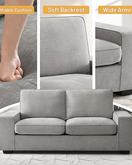 EASELAND 71" Loveseat, Small Chenille Loveseat for Small Spaces, 2-Seater Modern Deep Seat Couch with Removable Back and Cushions, Lounge Sofa for Bedroom with Wood Legs and Fluffy Armrest (Grey) - LeafyLoom
