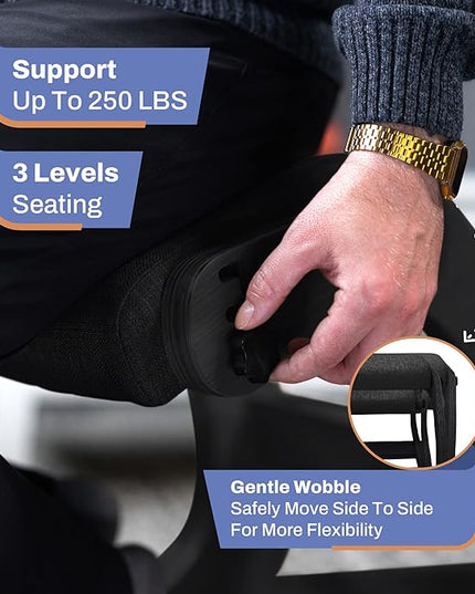 Ergonomic Kneeling Chair - Adjustable Rocking Posture Wooden Office Chair for Back Pain Relief - Kneeling Stool and Angled Chair for Home (Casual, Black) - LeafyLoom