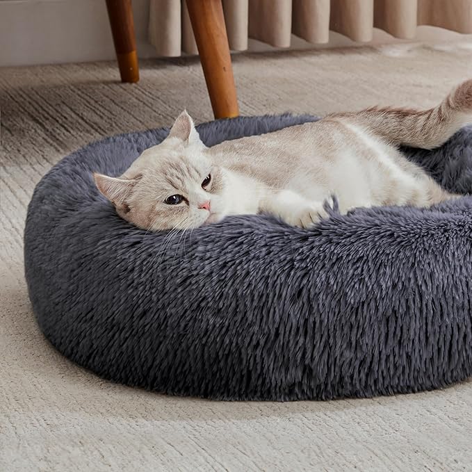 WESTERN HOME WH Calming Dog & Cat Donut Cuddler, Anti-Anxiety Warming Cozy Soft Round Bed, Fluffy Faux Fur Plush Cushion for Small Medium Dogs and Cats (20"/24"/27"/30") WESTERNHOME