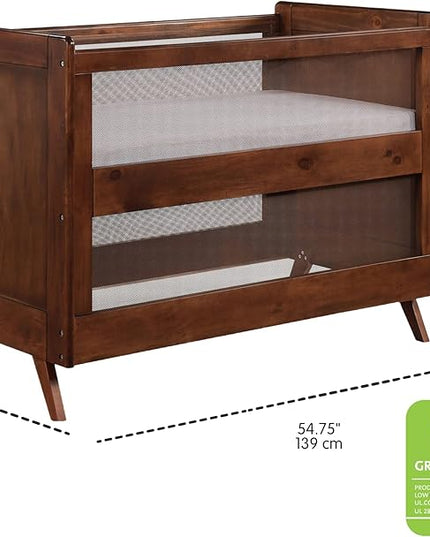 BreathableBaby Breathable Mesh 3-in-1 Convertible Crib (Toddler Bed Kit Sold Separately) — Walnut — Two Adjustable Mattress Heights — Greenguard Gold Certified - LeafyLoom