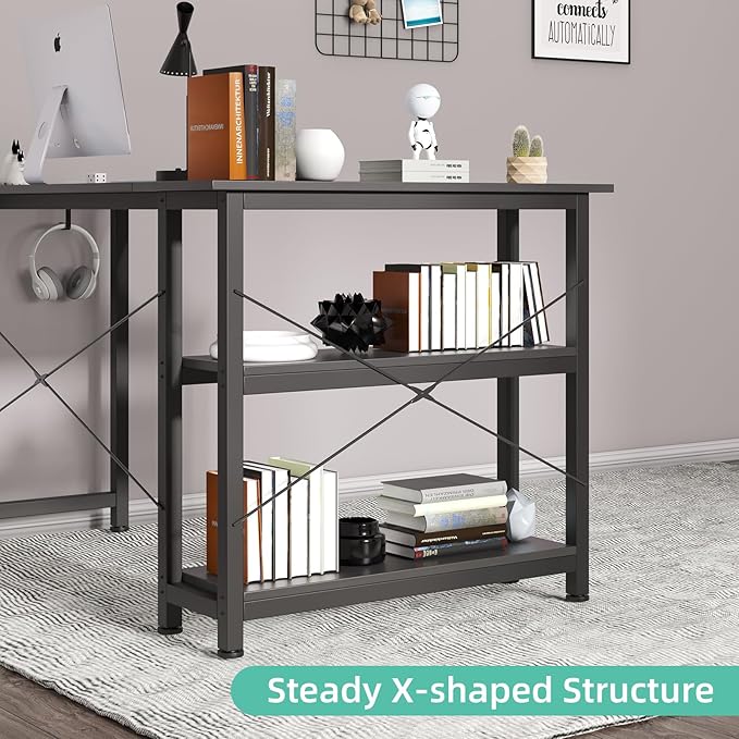 COTUBLR L Shaped Computer Desk, 47 Inch Small Corner Desk with Storage Shelves, Computer Desk Table Laptop Table Writing Desk Study Table for Home Office Workstation Small Spaces (Grey Oak) - LeafyLoom