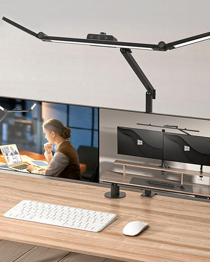 Led Desk Lamp for Office Home, Architect Desk Lamp with Clamp, Ultra Bright Dimmable Table Light, Stepless Dimming and Tempering Desk Light for Workbench Drafting Reading Study (Black) - LeafyLoom