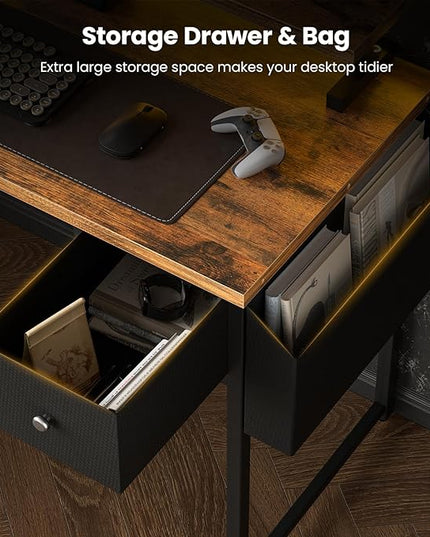 47 inch L Shaped Desk, Computer Desk, Adjustable Stand Office Desk, Power Outlets & Storage Drawer, Reversible Computer Desk with Shelves & Headset Hooks - LeafyLoom