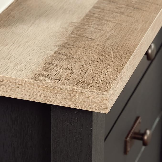 Sauder Cottage Road L-Desk, L: 65.12" x W: 58.66" x H: 29.76", Raven Oak Finish - LeafyLoom