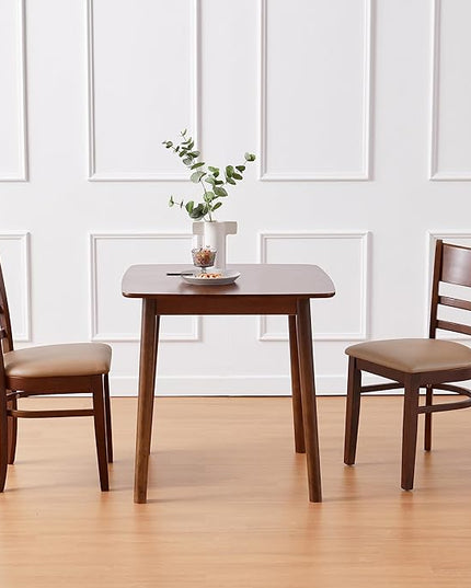Livinia Aslan 29.5" Malaysian Oak Square Wooden Dining Table/Small Solid Wood Kitchen Desk (Walnut) - LeafyLoom