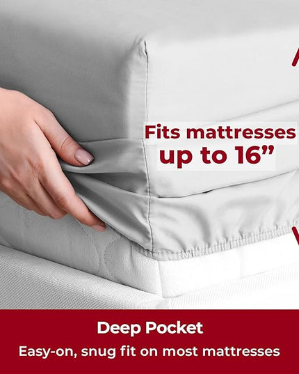 Mellanni Split King Sheets Set - 5 PC Iconic Collection Bedding Sheets & Pillowcases - Hotel Luxury, Extra Soft, Cooling Bed Sheets - Deep Pocket up to 16 inch (Split King, Light Gray) - LeafyLoom