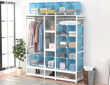 HOMIDEC Cube Storage Organizer 16-Cube Storage Shelf, Closet Organizer for Garment Racks, Closet Organizers and Storage with Metal Hammer, Bookshelf for Kids, (48.4 L x 12.2 W x 48.4 H Inches) - LeafyLoom