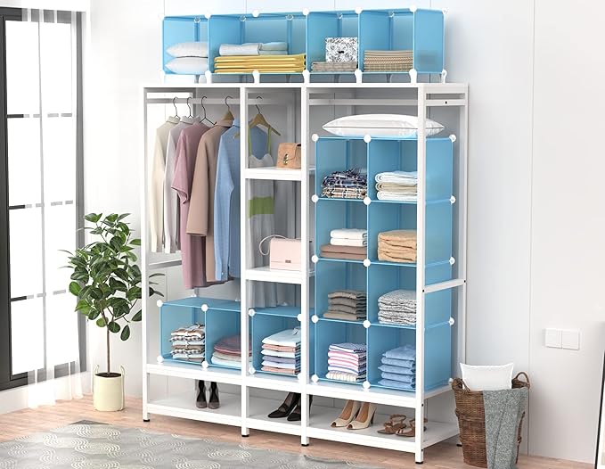 HOMIDEC Cube Storage Organizer 16-Cube Storage Shelf, Closet Organizer for Garment Racks, Closet Organizers and Storage with Metal Hammer, Bookshelf for Kids, (48.4 L x 12.2 W x 48.4 H Inches) - LeafyLoom