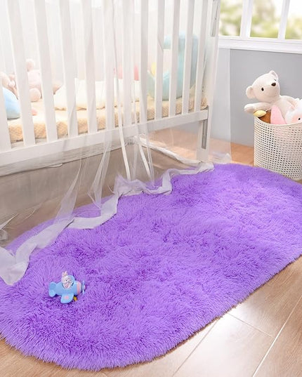 Merelax Soft Shaggy Rug for Kids Bedroom, Oval 2.6'x5.3' Purple Plush Fluffy Carpets for Living Room, Furry Carpet for Teen Girls Room, Anti-skid Fuzzy Comfy Rug for Nursery Decor Cute Baby Play Mat - LeafyLoom