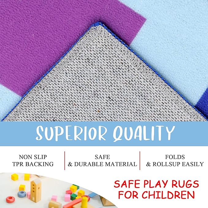 HEBE Kids Play Rug 3'4"x5' ABC Alphabet Numbers Shapes Educational Kid Area Rug Washable Baby Crawling Mat Non Slip Kid Play Mat Carpet for Girl Boy Bedroom Playroom - LeafyLoom