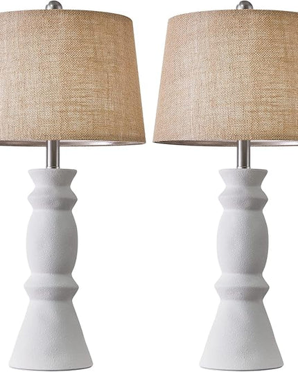 Oneach 25.75'' Farmhouse Ceramic Table Lamp for Living Room White Bedside Lamps Office White Table Lamp Set of 2 for Bedroom Retro Nightstand Lamp End Table Lamps - LeafyLoom