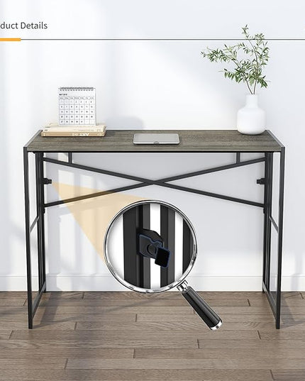 40 inch Folding Desk, Writing Gaming Computer Camping Desk, No Assembly Required Home Office Table, Black Oak - LeafyLoom