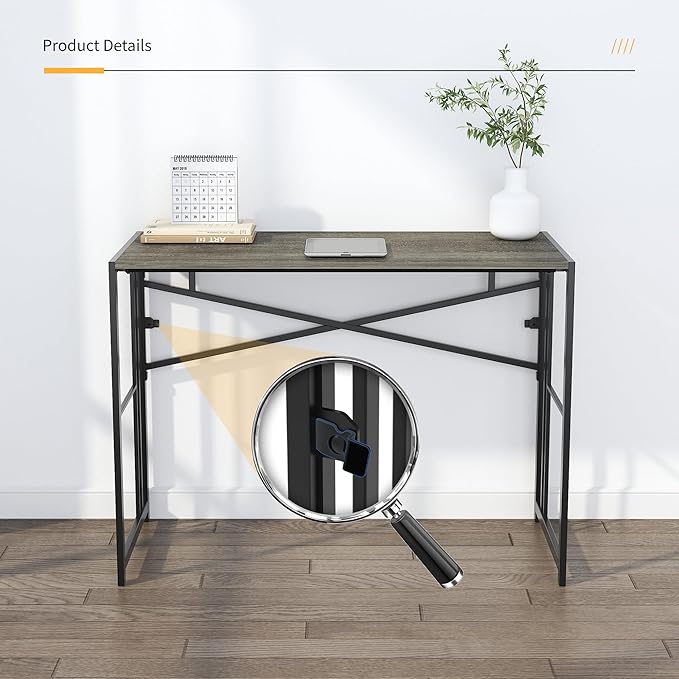 40 inch Folding Desk, Writing Gaming Computer Camping Desk, No Assembly Required Home Office Table, Black Oak - LeafyLoom