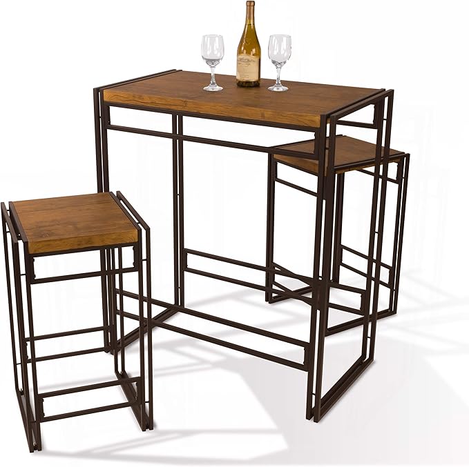 Atlantic Urban Dining Set, Bar Height Table and 2 Stools, 3 Piece Set. Woodgrain & Black PN 82008132 - LeafyLoom