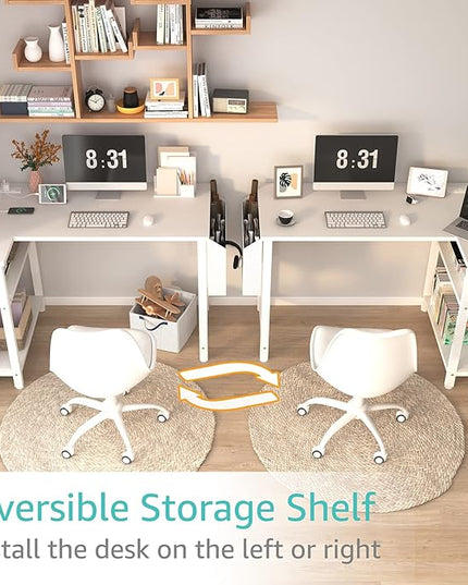 Lufeiya White L Shaped Computer Desk with Power Outlet Shelves, 40 Inch Small Corner Desk for Small Space Home Office, L-Shaped Desk PC Desks, White - LeafyLoom