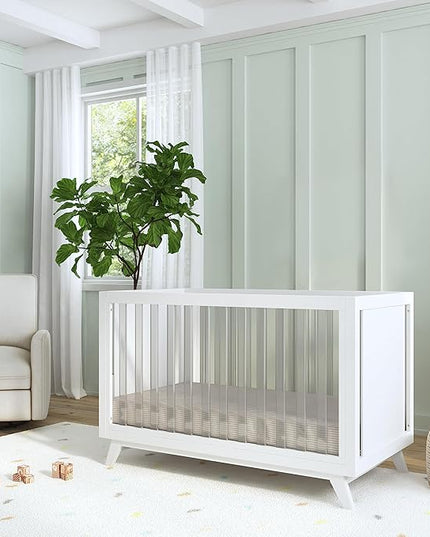 DaVinci Otto 3-in-1 Convertible Crib in White with Acrylic Slats, Greenguard Gold Certified - LeafyLoom