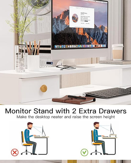 Elephance Small Computer Desk with Monitor Stand 39.37" Home Office Desk with 4 Drawers Study Writing Desk Gaming Table for Small Space - LeafyLoom