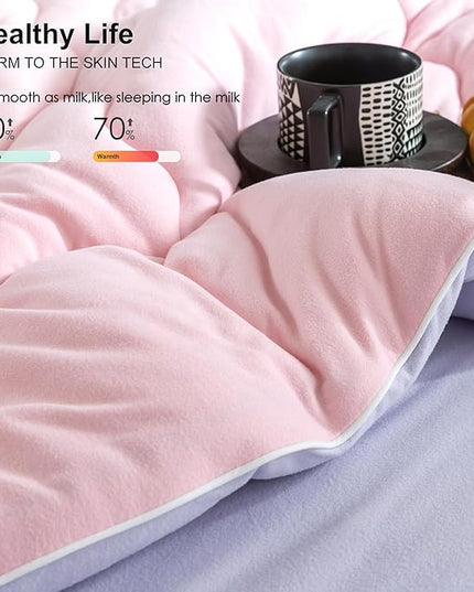 COTTEBED Reversible Ultra-Soft Warm King Size Comforter Set, California Cal King Down Comforter Cozy Fully Breathable Bedding 1 Down Alternative Quilt and 2 Pillowsham Winter Pink and Purple - LeafyLoom