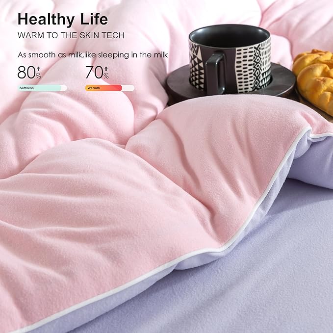 COTTEBED Reversible Ultra-Soft Warm King Size Comforter Set, California Cal King Down Comforter Cozy Fully Breathable Bedding 1 Down Alternative Quilt and 2 Pillowsham Winter Pink and Purple - LeafyLoom