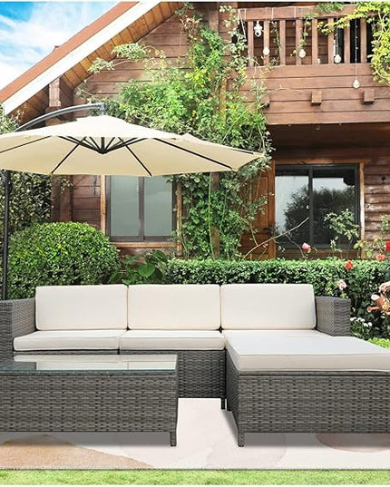 5 Piece Outdoor Patio Sectional Furniture Set, Weather Resistant Rattan Outside Couch, Waterproof Conversation Sofa for Balcony, Porch, Backyard, Deck, Garden,Beige - LeafyLoom