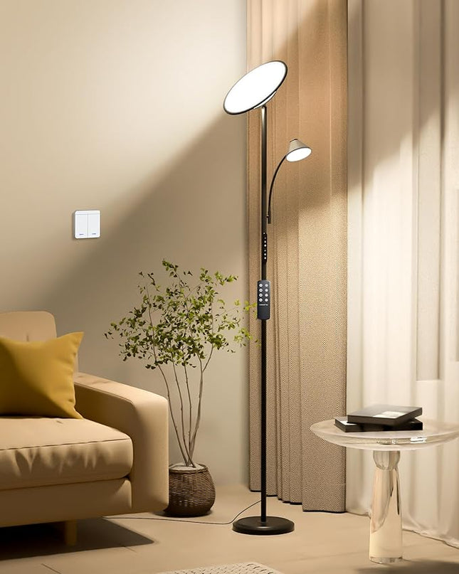 Floor Lamp for Living Room, Bright Standing Lamp with Wall Switch and Remote, 60 Lighting Effects Led Reading Lamp, Torchiere Floor Lamp for Bedroom, Office, Corner - LeafyLoom