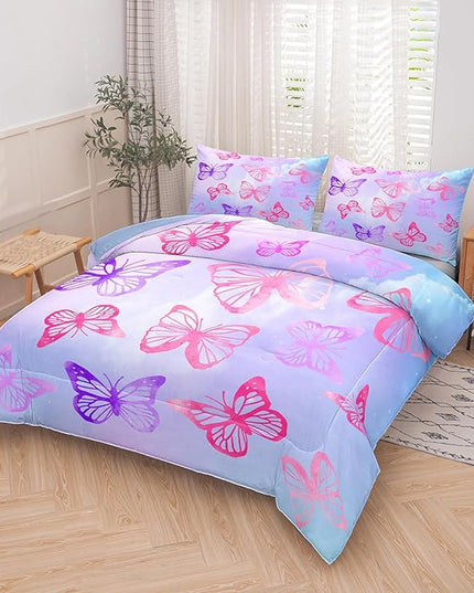 Tailor Shop Butterfly Comforter Sets Queen Size,Purple Butterfly Bedding Sets for Girls Kids Teens with 2 Pillowcase… - LeafyLoom
