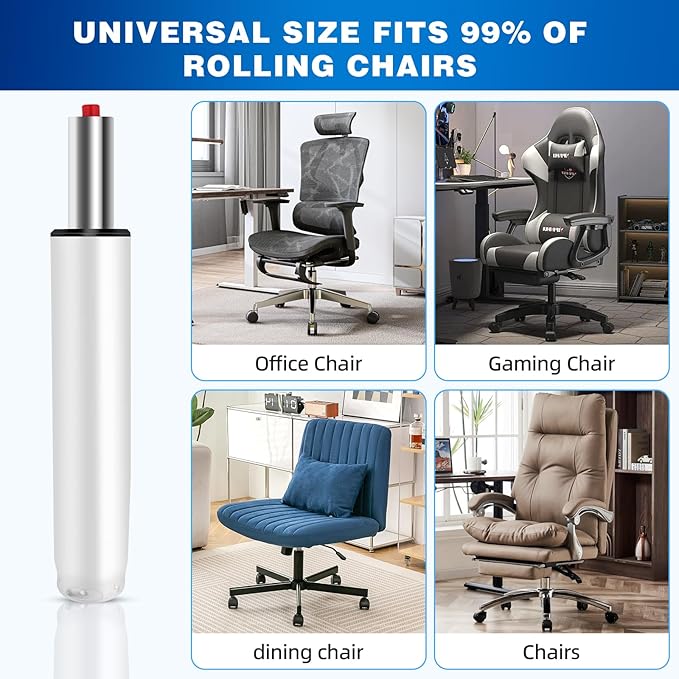 Premium Office Chair Cylinder Replacement - Universal Heavy-Duty Class 3 Hydraulic Piston with 1000lbs Load Capacity - Designed to Elevate Your Office Experience (White, Gas Lift) - LeafyLoom