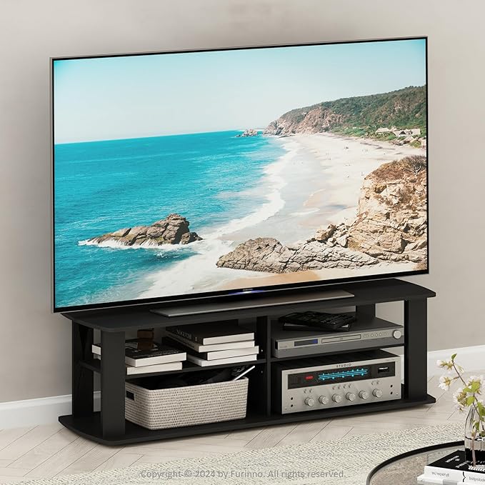 Furinno 11191BK THE Entertainment Center TV Stand, Black - LeafyLoom