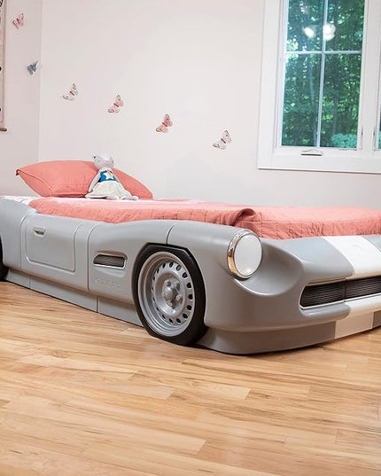 Step2 Roadster Toddler-to-Twin Bed, Crib to Twin Transition Race Car Bed, Adjustable, Ages 3+ Years Old, Easy Assembly, Gray - LeafyLoom