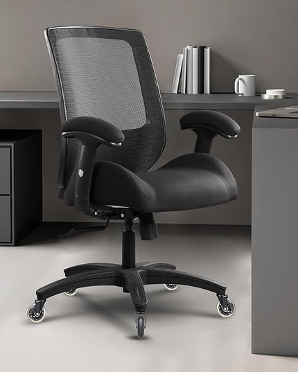 BOLISS Big and Tall 400lbs Mesh Computer Ergonomic Chair,Office Chair, Desk Chair,Height Adjustable Armrest,Lumbar Support,Swivel Computer Task Chair-Black - LeafyLoom