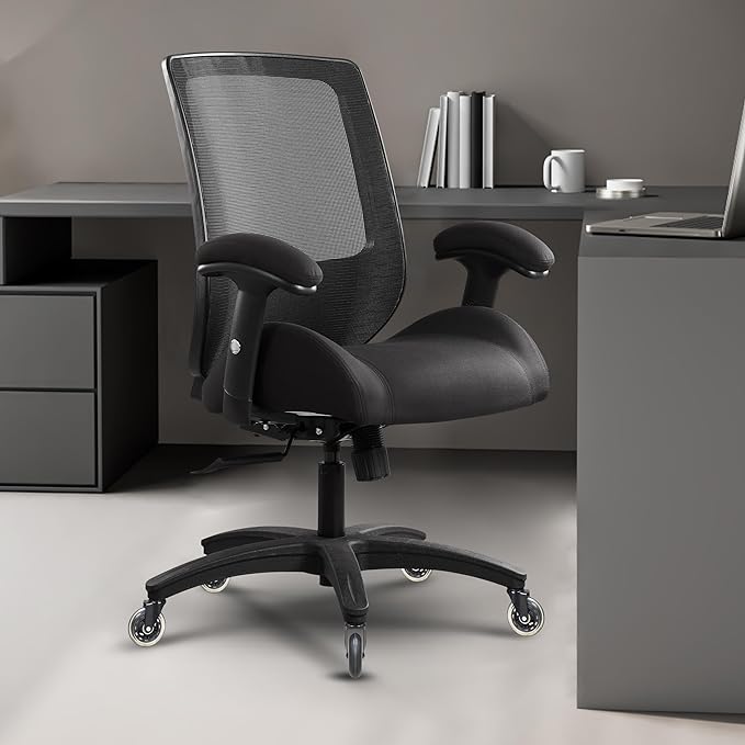 BOLISS Big and Tall 400lbs Mesh Computer Ergonomic Chair,Office Chair, Desk Chair,Height Adjustable Armrest,Lumbar Support,Swivel Computer Task Chair-Black - LeafyLoom