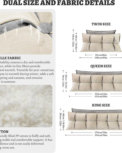 Johnear Headboard Backrest Set of 2 Pack Pillows for Daybed Couch Support Reading Pillows for Sitting in Bed Adult, Soft Chenille Long Wedge Pillow for Queen Size Bed Throw Pillow Bolster Pillow - LeafyLoom