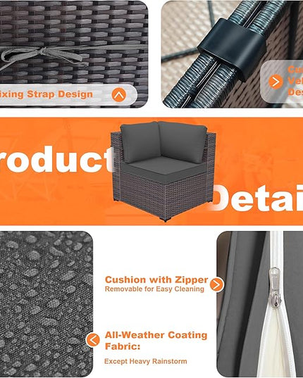 Patio Furniture Set with Fire Pit Table 13-Pieces Outdoor Sectional Furniture Outdoor Rattan Patio Conversation Sets with 43in 55,000 BTU Propane Gas Fire Pit Table Glass Table, Grey - LeafyLoom