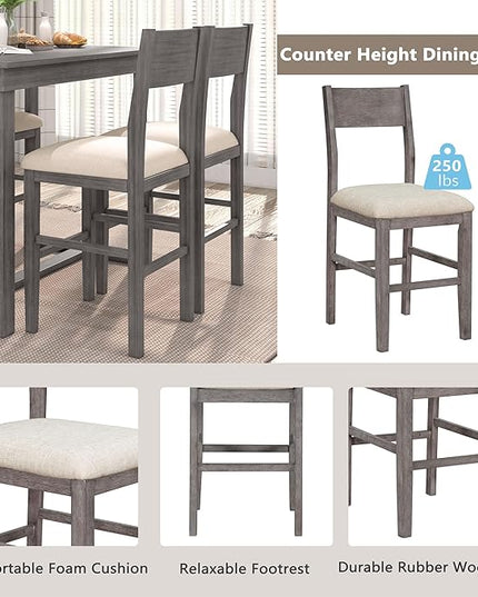 Farmhouse Style Counter Height Minimalism 1 Rectangular Chairs, Easy Clean & Assembly, Room, Kitchen, Small Place, 5 Piece Dining Table Set, Gray 4 - LeafyLoom